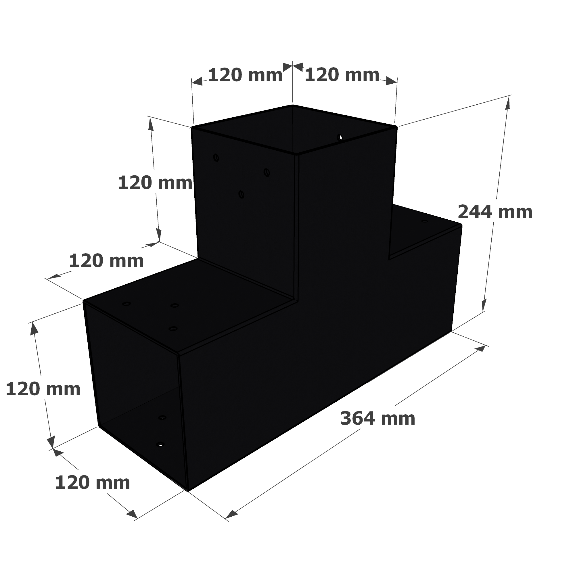 Dimensions du connecteur SUNDIY Noir mat RAL9005 - 120mm à 3 directions - Forme T