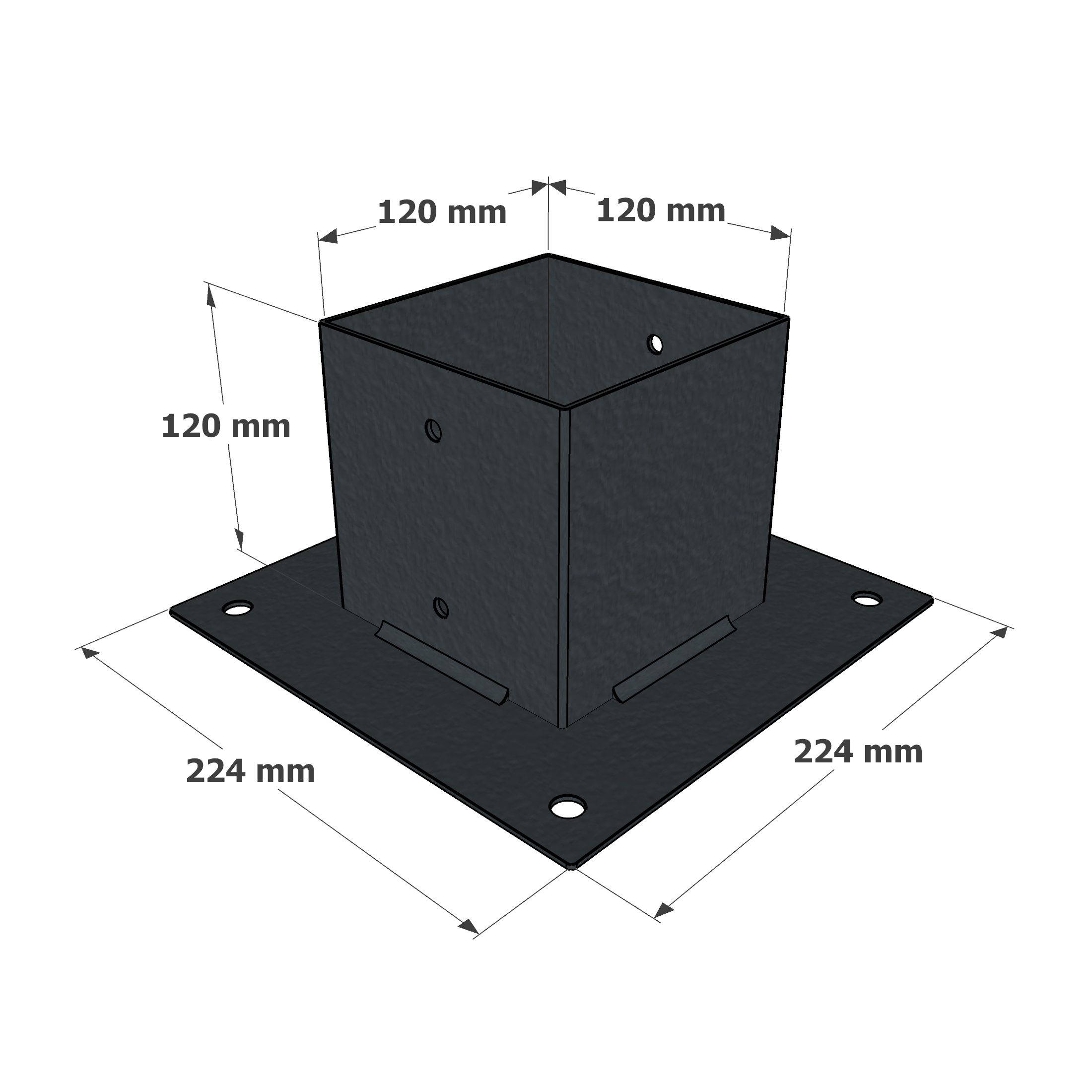 Dimensions du support de poteau SUNDIY Anthracite RAL7016 - Largeur intérieur 120mm